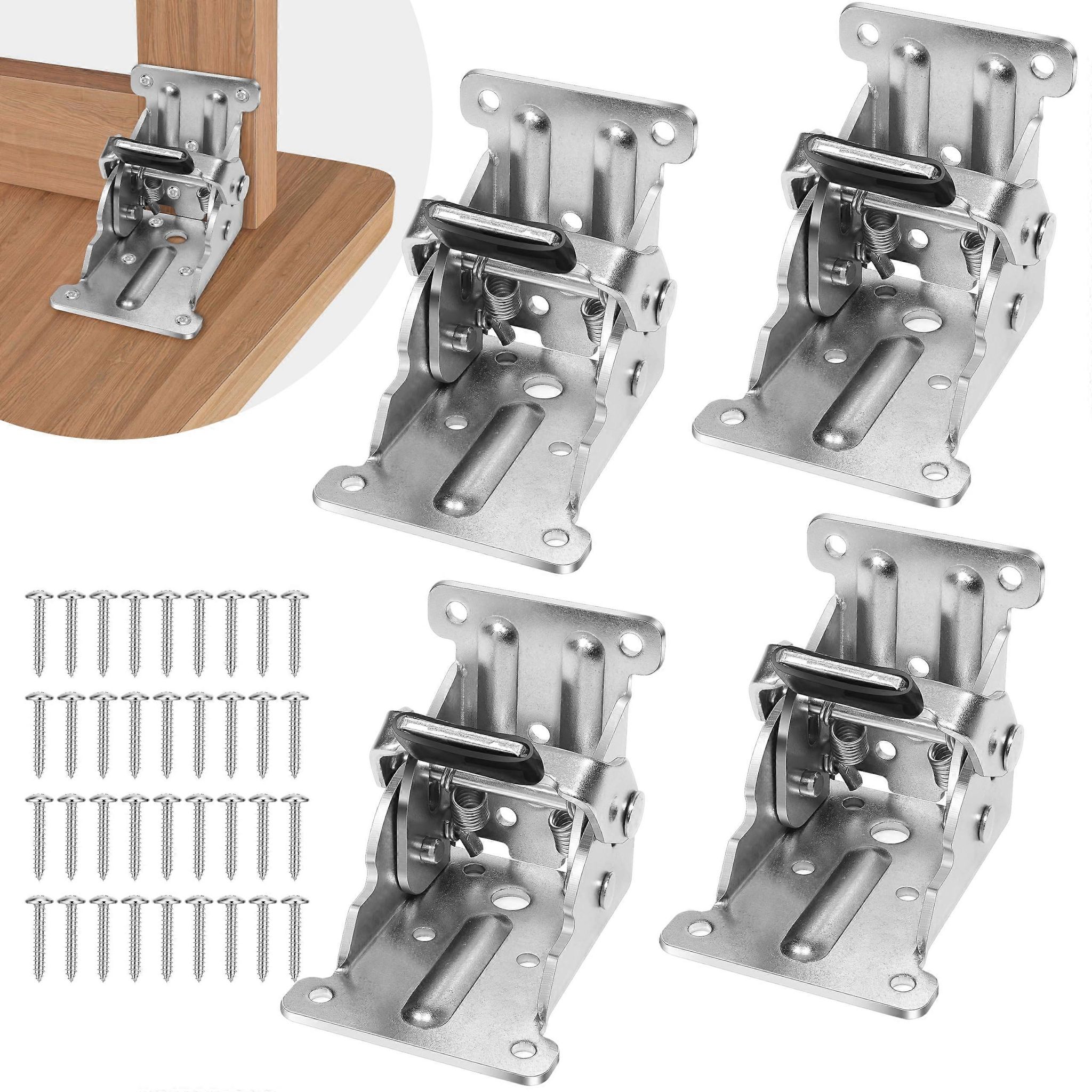 Set Mit 4 Silbernen, Klappbaren, Selbstverriegelnden Tischfüßen Inklusive Schrauben Für Bett- Und Tischbeine