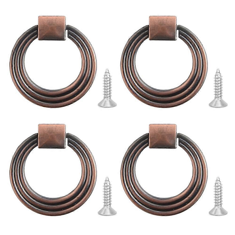 Set Aus 4 Vintage-ringgriffen Aus Roter Bronze Für Schränke Und Schubladen, Hergestellt Aus Langlebiger Und Korrosionsbeständiger Zinklegierung.
