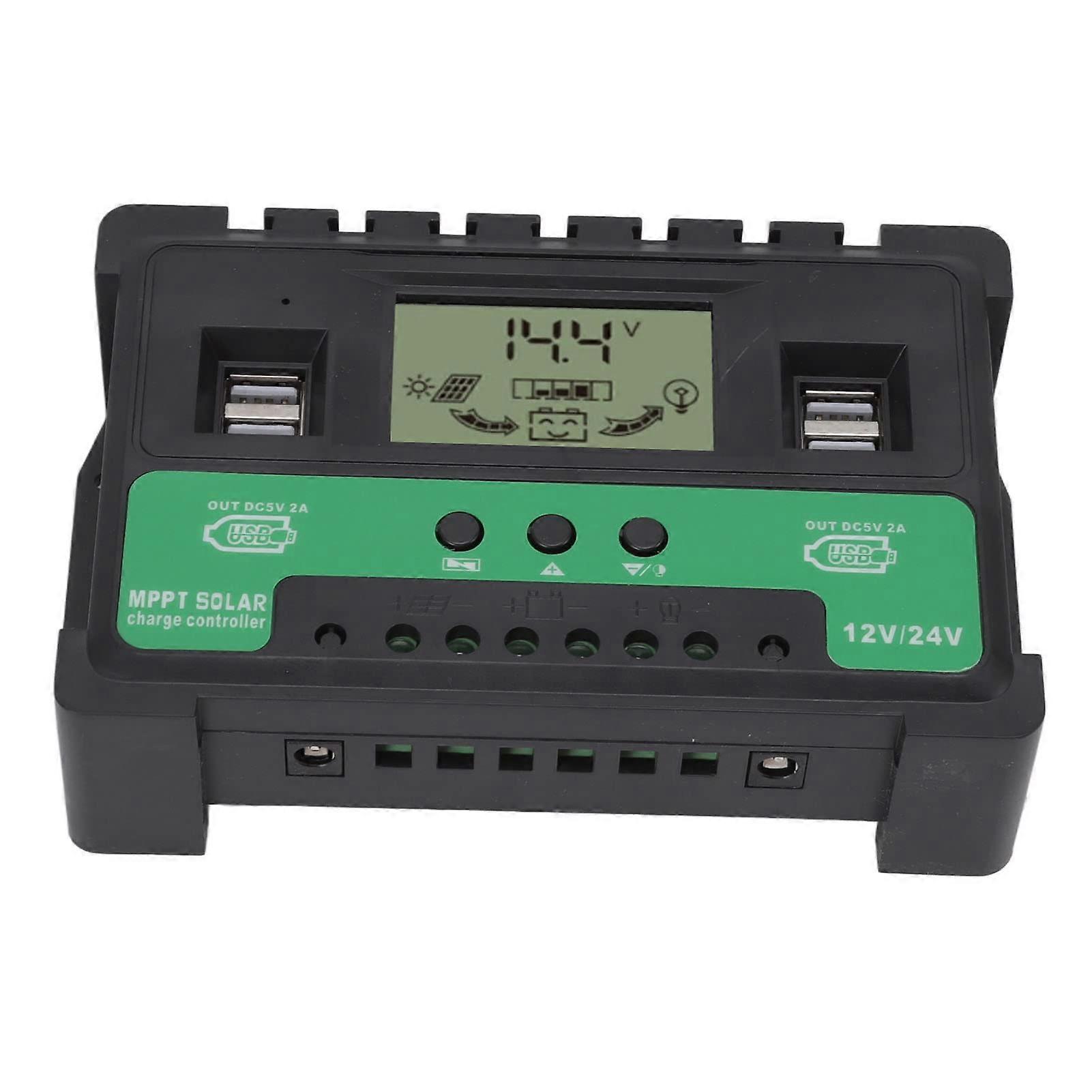 12v/24v Solar-laderegler Mit Lcd-bildschirm, Zwei Usb-anschlüssen Und Batterieschutz Für Wohnmobile Und Haushalte