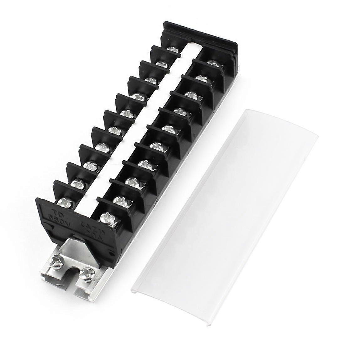 25-mm-din-schienen-klemmenblock, 20 Positionen, 600 V, 20 A, Zweireihige Schraubbefestigung, Mit Transparenter Abdeckung
