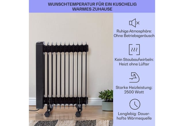 L Radiatoren, Heizkörper Elektrisch, Leiser Ölradiator 2500 Watt, Mobiler Elektro Radiatoren, Heizkörper Mit Thermostat & Wifi/app, Freistehender Öl Radiator Energiesparend, Oil H - Klarstein