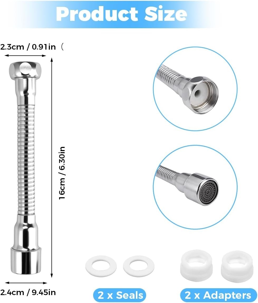 Wasserhahn Verlängerung Edelstahl 16cm flexibel 360° Drehbare Küchen- Badarmatur