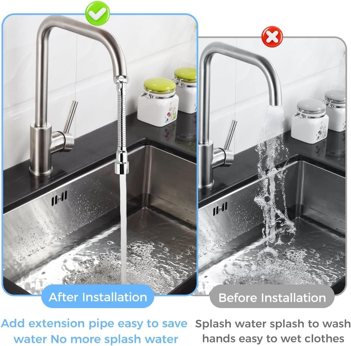 Wasserhahn Verlängerung Edelstahl 16cm flexibel 360° Drehbare Küchen- Badarmatur Bild 3