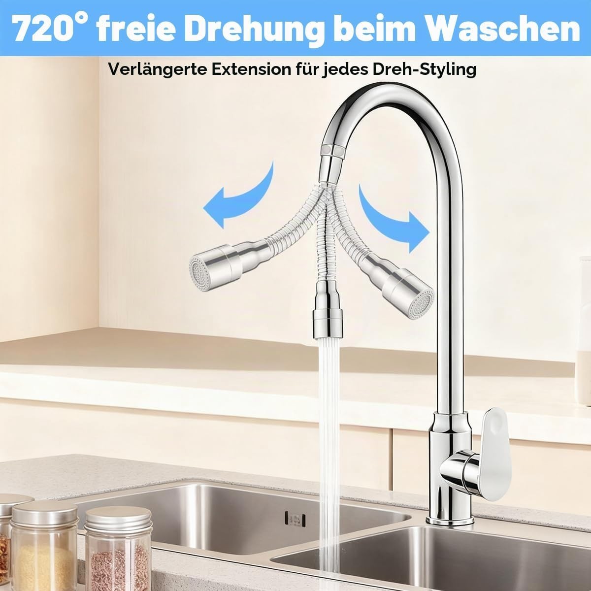 Wasserhahn Verlängerung Edelstahl 16cm flexibel 360° Drehbare Küchen- Badarmatur Bild 5