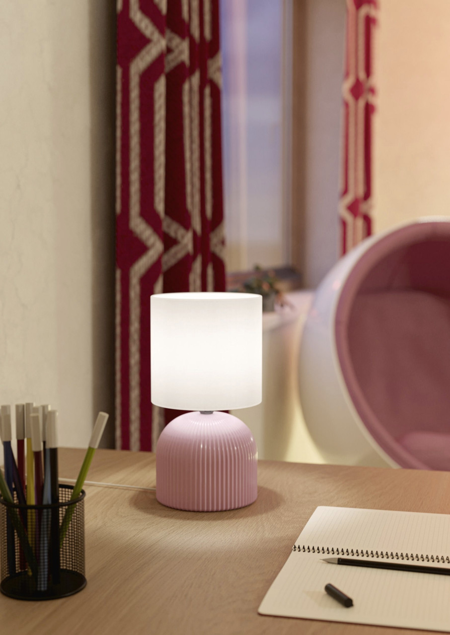 Eglo Tischleuchte Rocosso E14 Ø 14 x 26,3 cm pink/weiß Bild 2