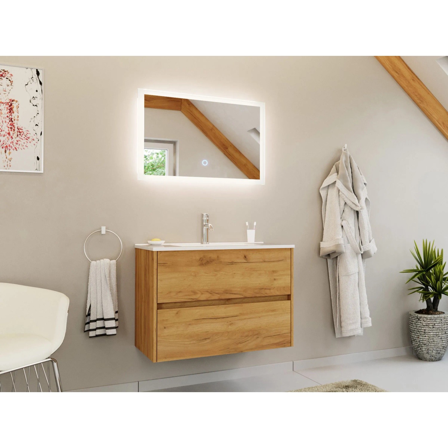 Posseik Badmöbelset Limes 80 cm Eiche Gold LED Spiegel