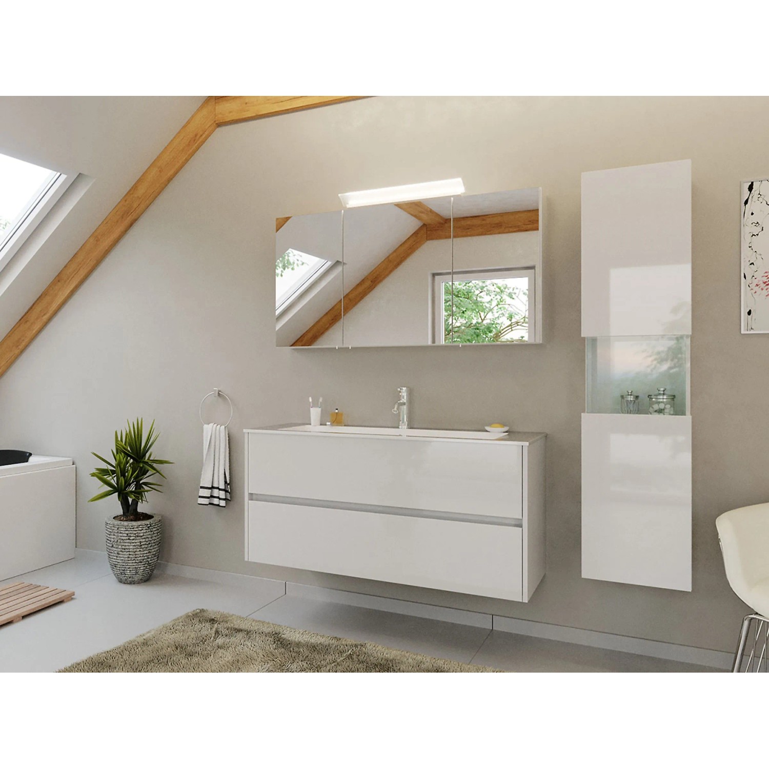 Posseik Badmöbelset Limes 120 cm Weiß Hochglanz 3tlg