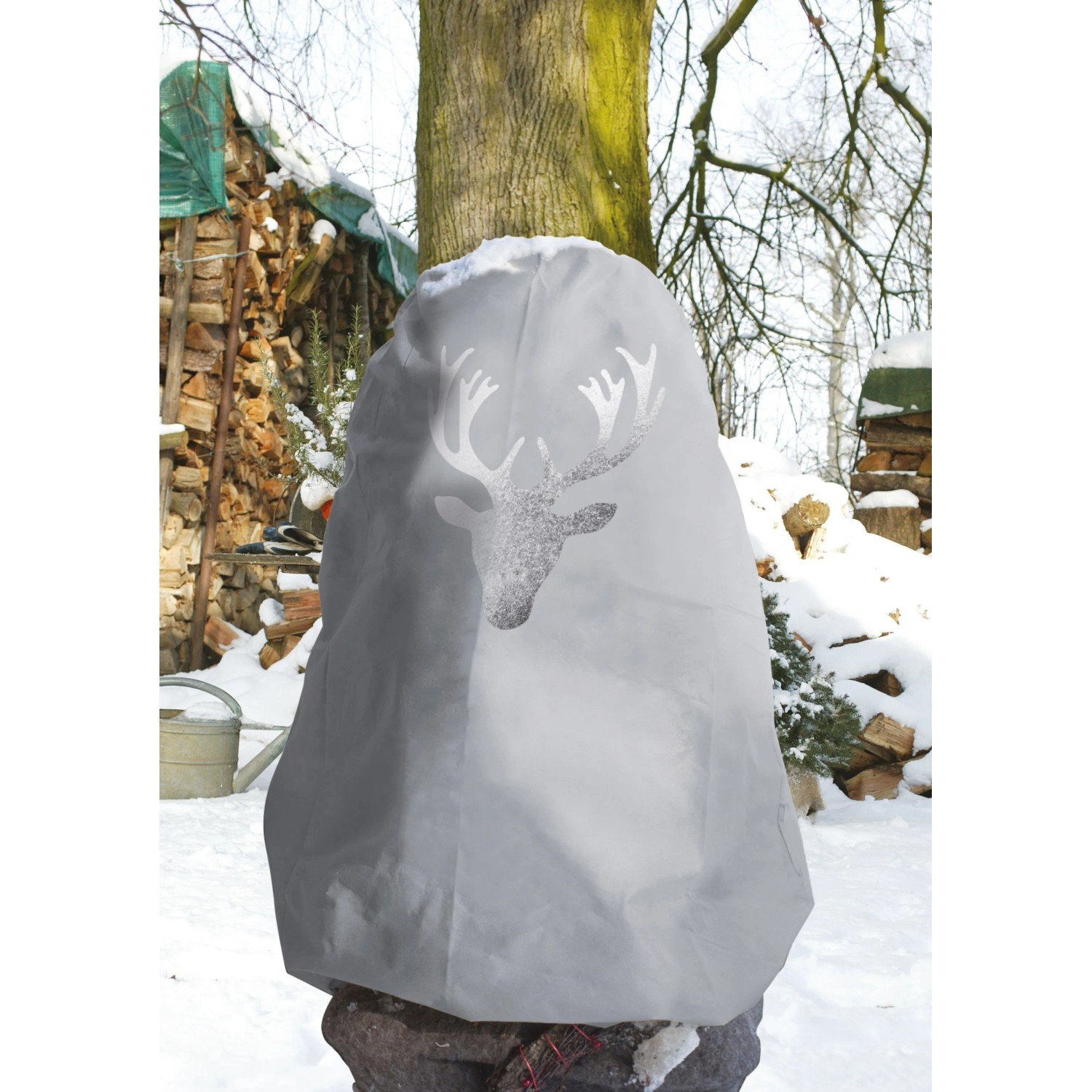 Videx Garden Winterschutz Vlieshaube Hirsch Metallic Silber 110 cm x 110 cm