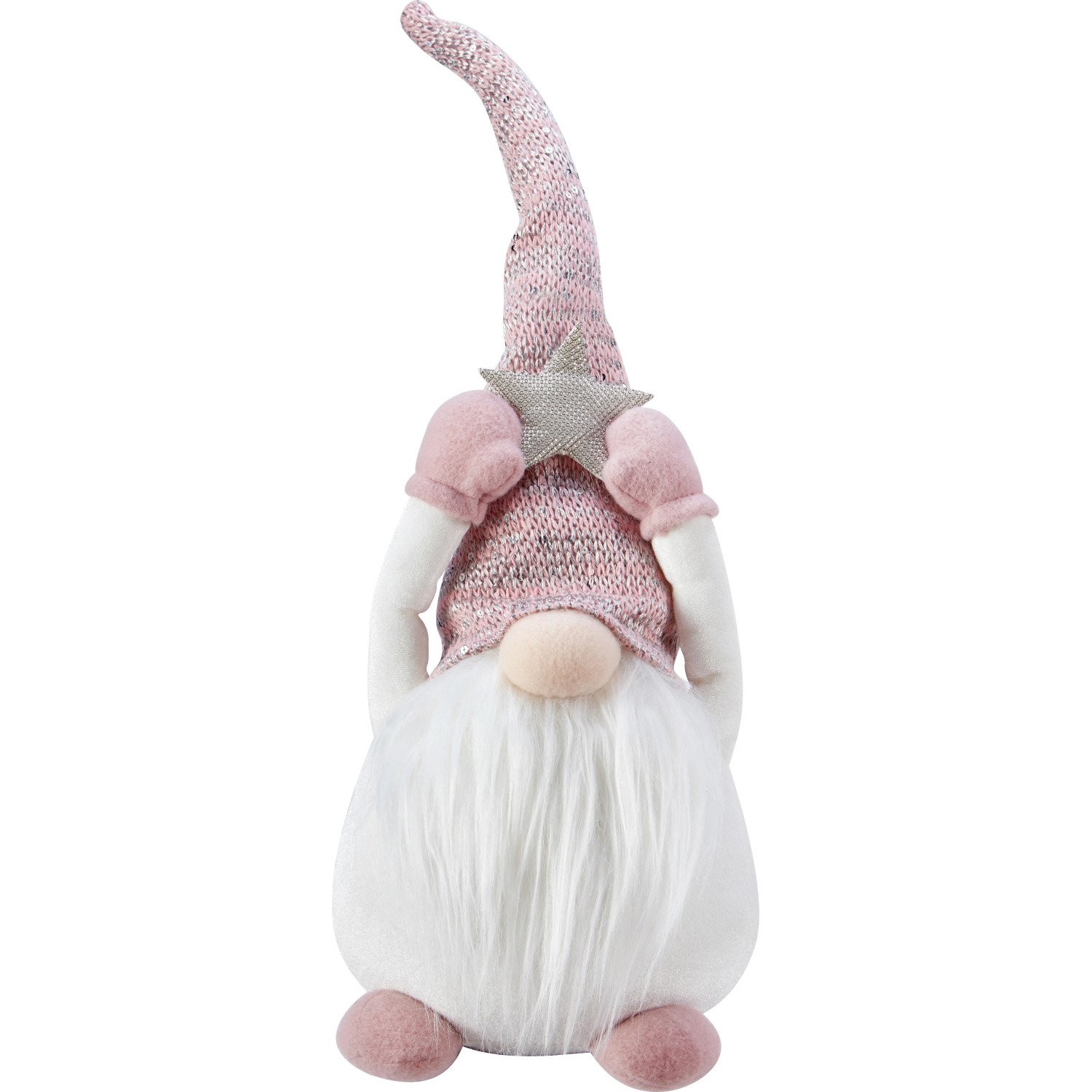 Stoff-Weihnachtsmann Sitzend Rosa-Weiß 45 cm x 9 cm x 16 cm