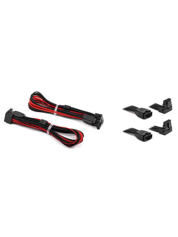 DUTZO Sleeved PCI-E 12V-2x6 Verlängerungskabel Doppelpack - Lock pin up & down - Schwarz / Rot