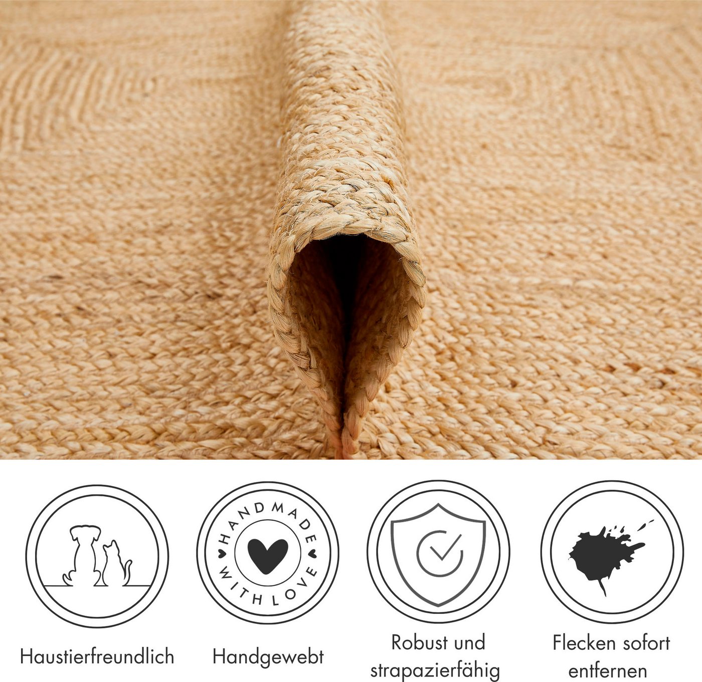 LUXOR living Teppich Ibo, Juteteppich, rechteckig, Höhe: 7 mm, Wendeteppich, handgeflochten, Naturfaser, Boho-Style