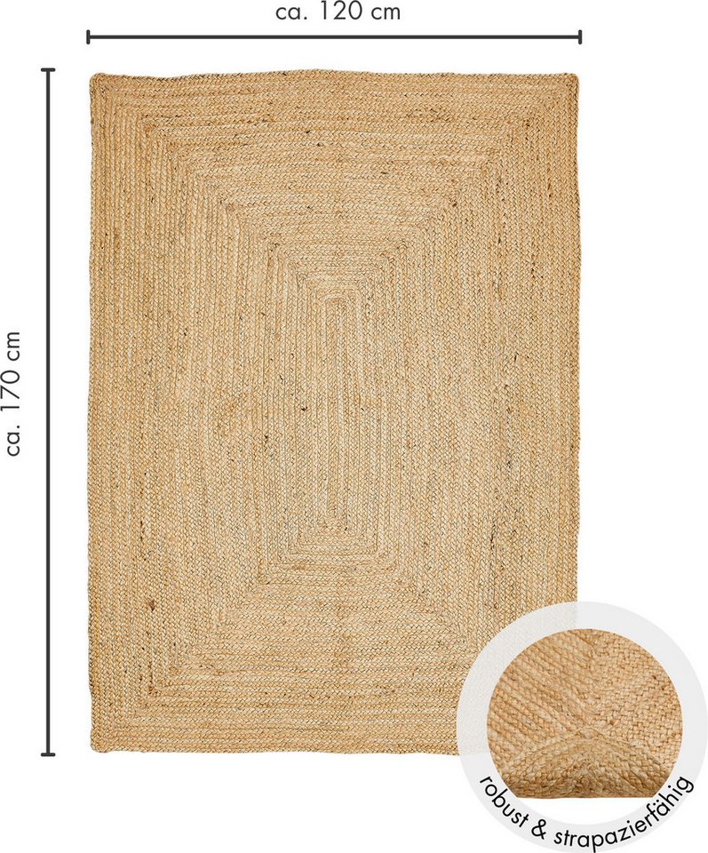 LUXOR living Teppich Ibo, Juteteppich, rechteckig, Höhe: 7 mm, Wendeteppich, handgeflochten, Naturfaser, Boho-Style Bild 4