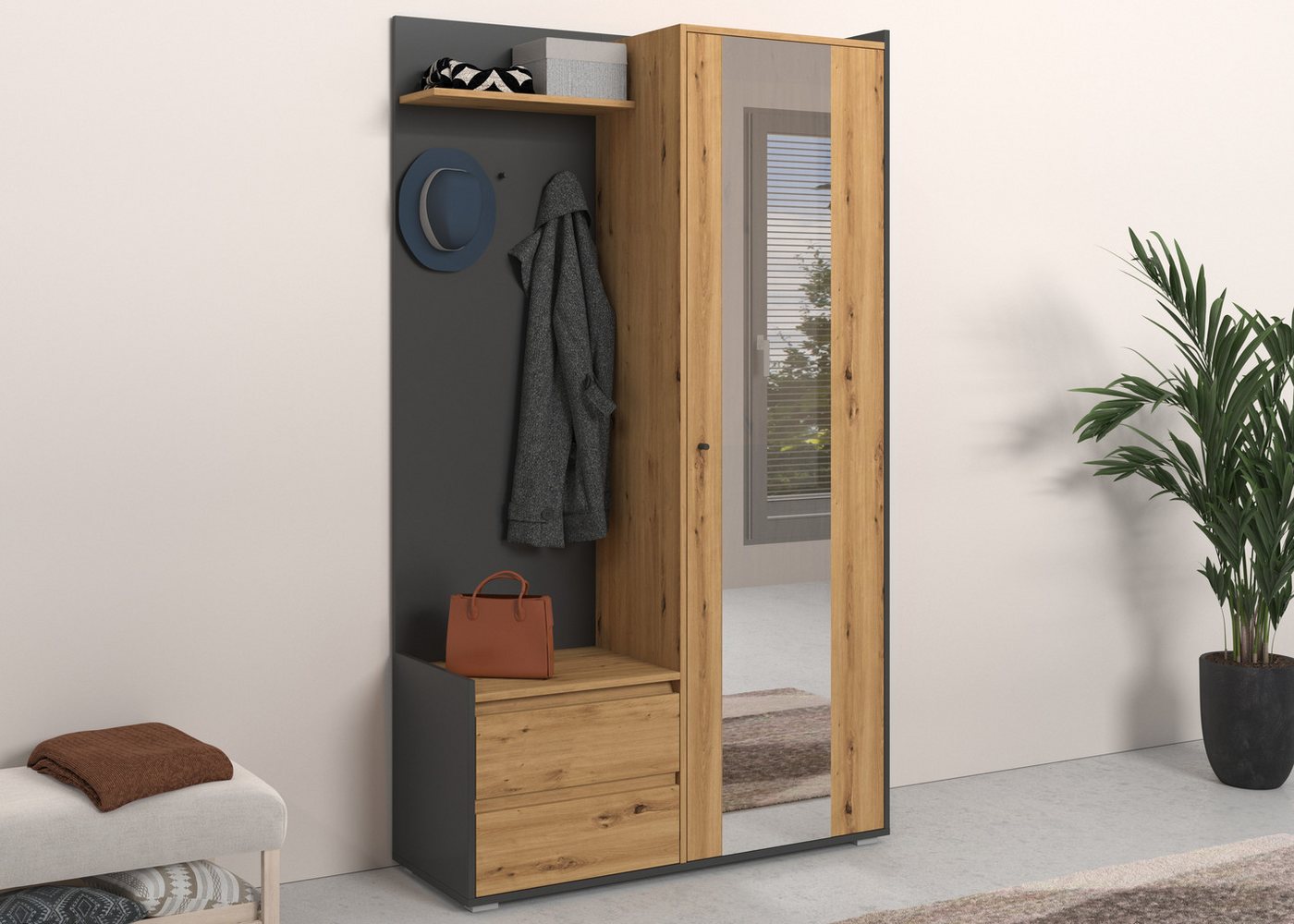 Home affaire Garderobenschrank Kosmo mit Spiegel Maße 118 x 30 cm, Höhe 190 cm, Breite 110 cm Bild 5