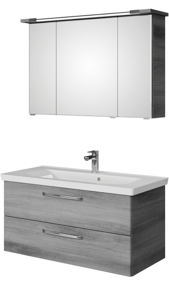 Saphir Badmöbel-Set Trentino 2-tlg Mineralmarmor-Waschtisch, Spiegelschrank mit LED-Profil, (3-St), Badmöbel-Set 110cm breit, inkl. Türdämpfer, 3 Türen, 2 Auszügen Bild 4