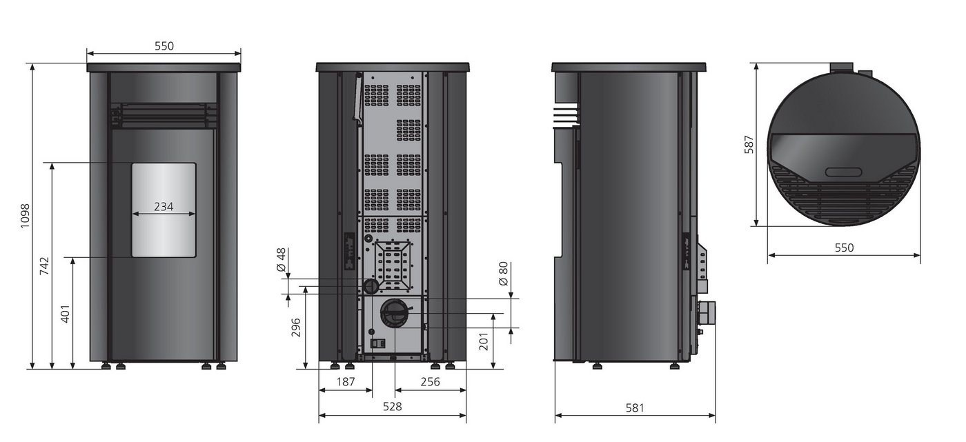 Oranier Pelletofen »Sando 50« Stahl Schwarz, 2,4 kW, Dauerbrand, Anschluss hinten Bild 5
