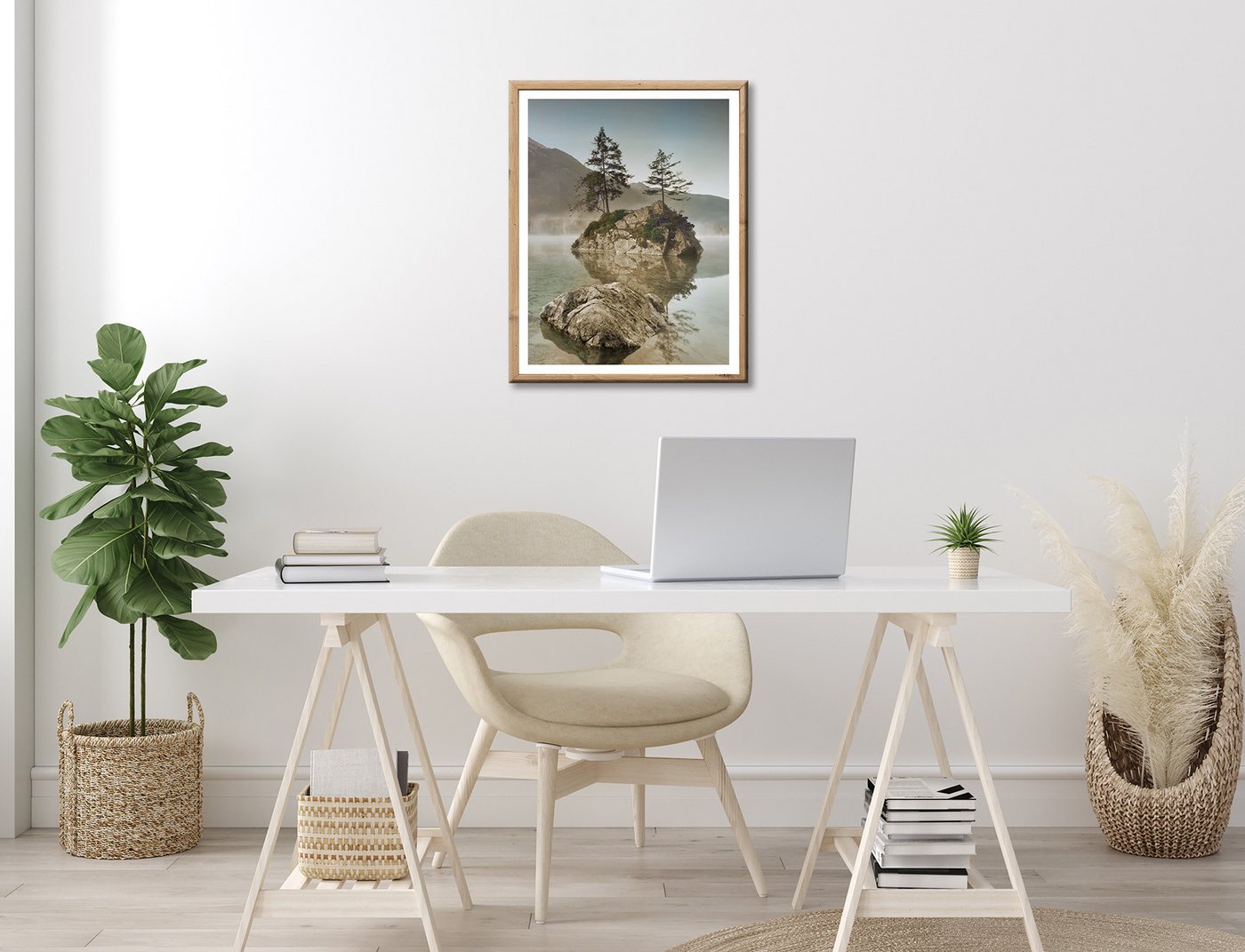 Bönninghoff Bild mit Rahmen Wandbild gerahmt INSEL IM SEE 40x50 cm – Natur Wandbild beruhigend, Bäume, Felsen, Landschaft, Natur, See, Seebilder (1 St), mit dekorativem Rahmen Bild 3