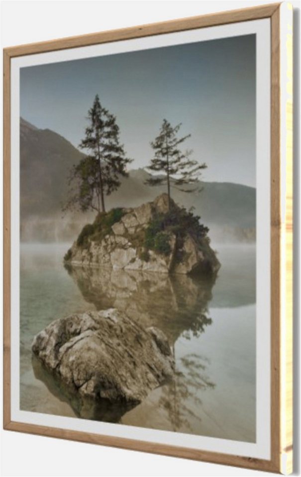 Bönninghoff Bild mit Rahmen Wandbild gerahmt INSEL IM SEE 40x50 cm – Natur Wandbild beruhigend, Bäume, Felsen, Landschaft, Natur, See, Seebilder (1 St), mit dekorativem Rahmen Bild 5