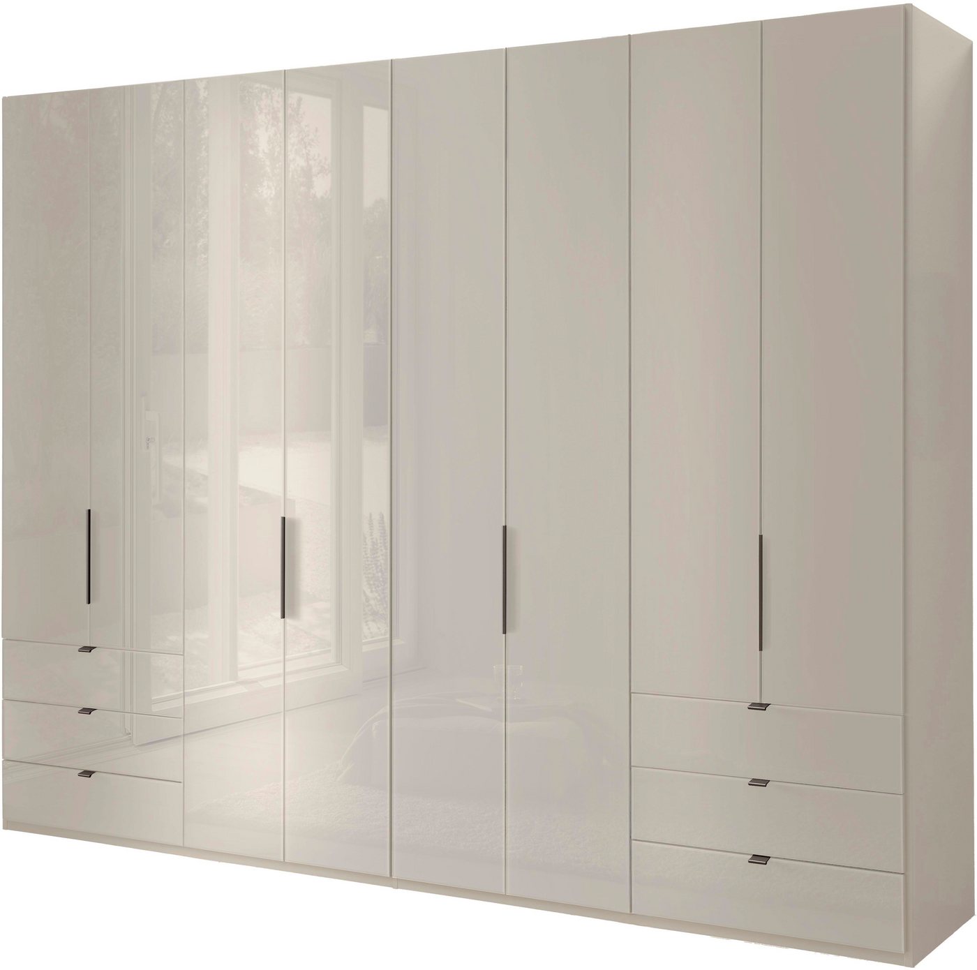 WIEMANN Falttürenschrank Ohio, Kleiderschrank, Schrank, Garderobe, mit Schubladen, 300 cm (inklusive Einlegeböden & Kleiderstangen, 2 Höhen, MADE IN GERMANY) inklusive Tür und Schubkastendämpfung, hochwertige Glasfront Bild 4