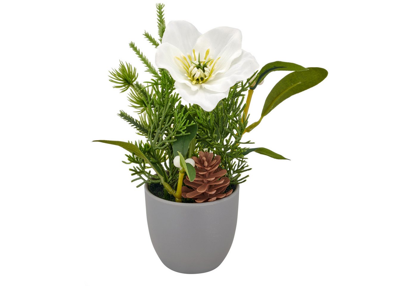 Winterliche Kunstpflanze Arrangement mit Christrose, Creativ green, Höhe 18 cm, mit Tannenzweigen und Zapfen Bild 3