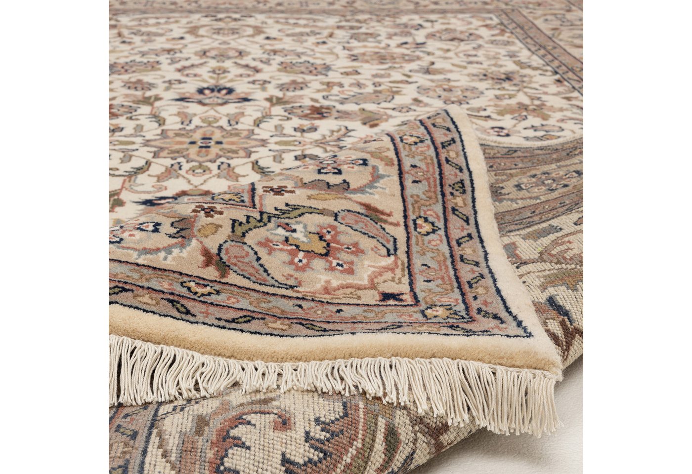 THEKO Orientteppich Benares Isfahan, handgeknüpft, rechteckig, Höhe: 12 mm, reine Wolle, mit Fransen, Wohnzimmer