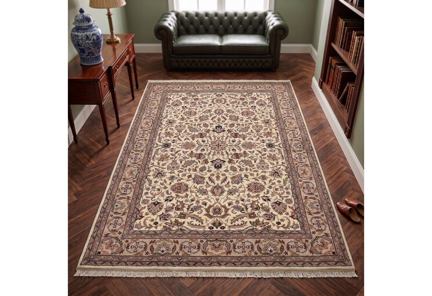 THEKO Orientteppich Benares Isfahan, handgeknüpft, rechteckig, Höhe: 12 mm, reine Wolle, mit Fransen, Wohnzimmer Bild 5