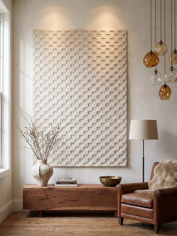 KADIMA DESIGN Teppich LANGAU Flachgewebe Schachbrett Grafisch Modern Wohnzimmer Waschbar, Läufer, Höhe: 7 mm, Creme, 60x110 cm, Saugroboter OEKO-TEX Fußbodenheizung Strapazierfähig Bild 4
