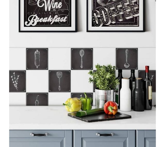 K&L Wall Art Fliesenaufkleber Klebefliese Sticker Set selbstklebend Matt Tafel Schwarz Vintage Küche