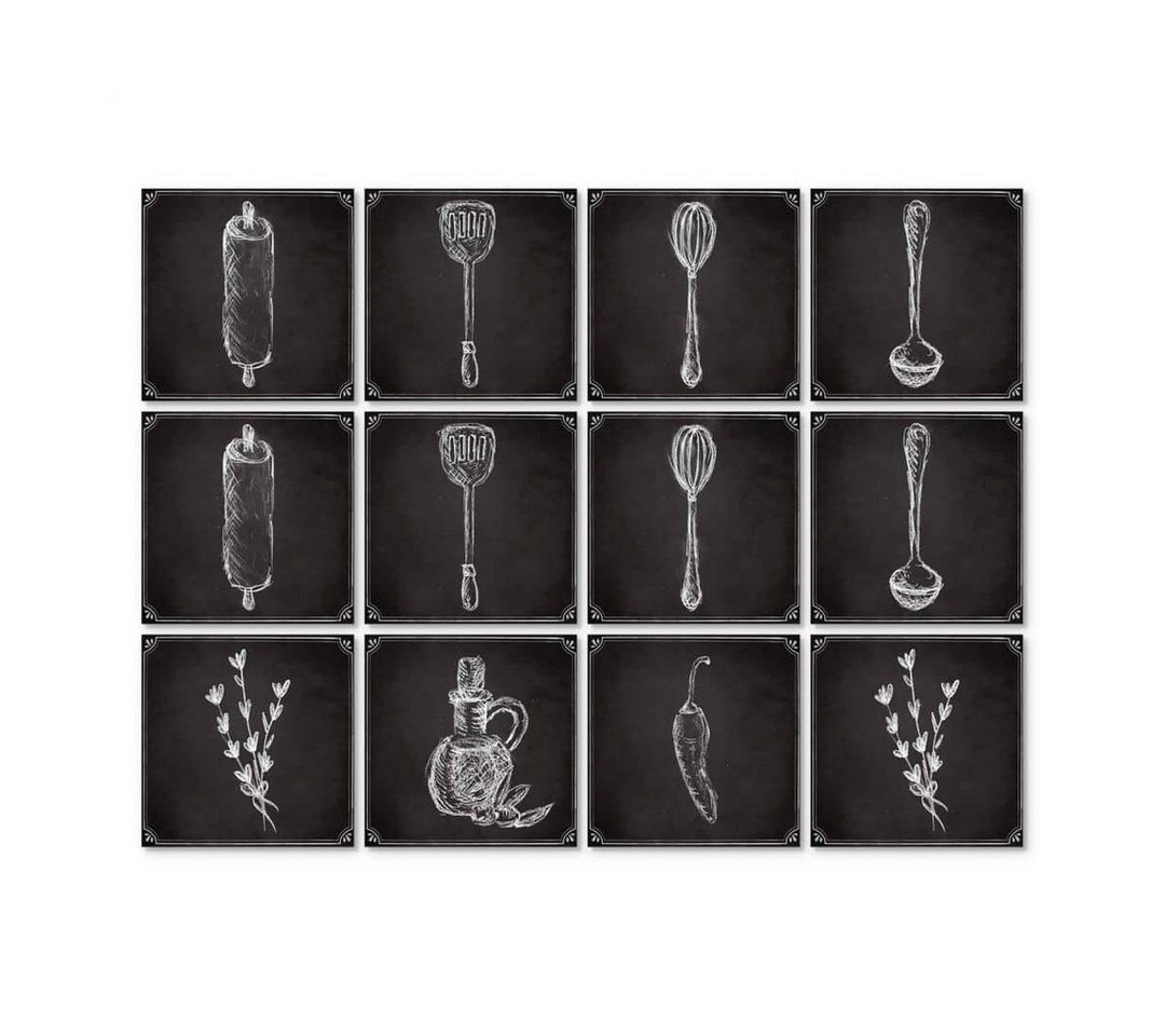 K&L Wall Art Fliesenaufkleber Klebefliese Sticker Set selbstklebend Matt Tafel Schwarz Vintage Küche Bild 2