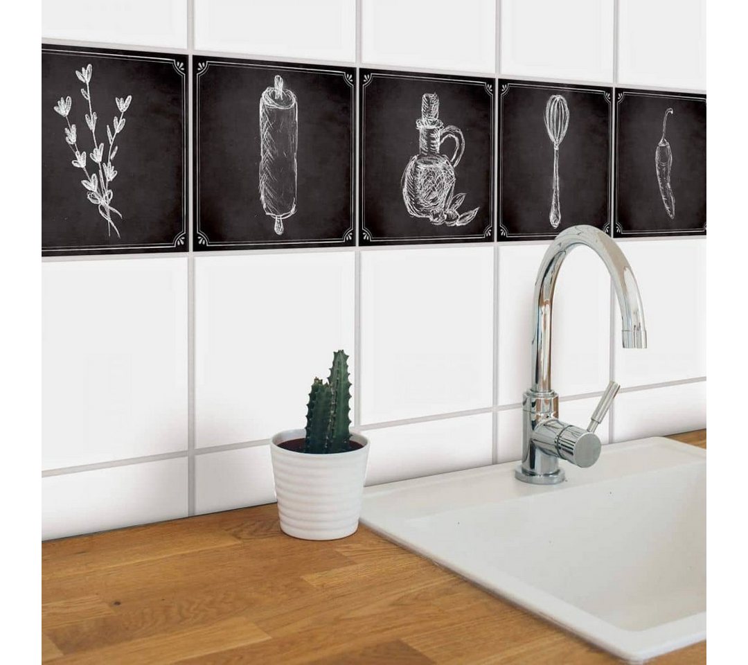 K&L Wall Art Fliesenaufkleber Klebefliese Sticker Set selbstklebend Matt Tafel Schwarz Vintage Küche Bild 3