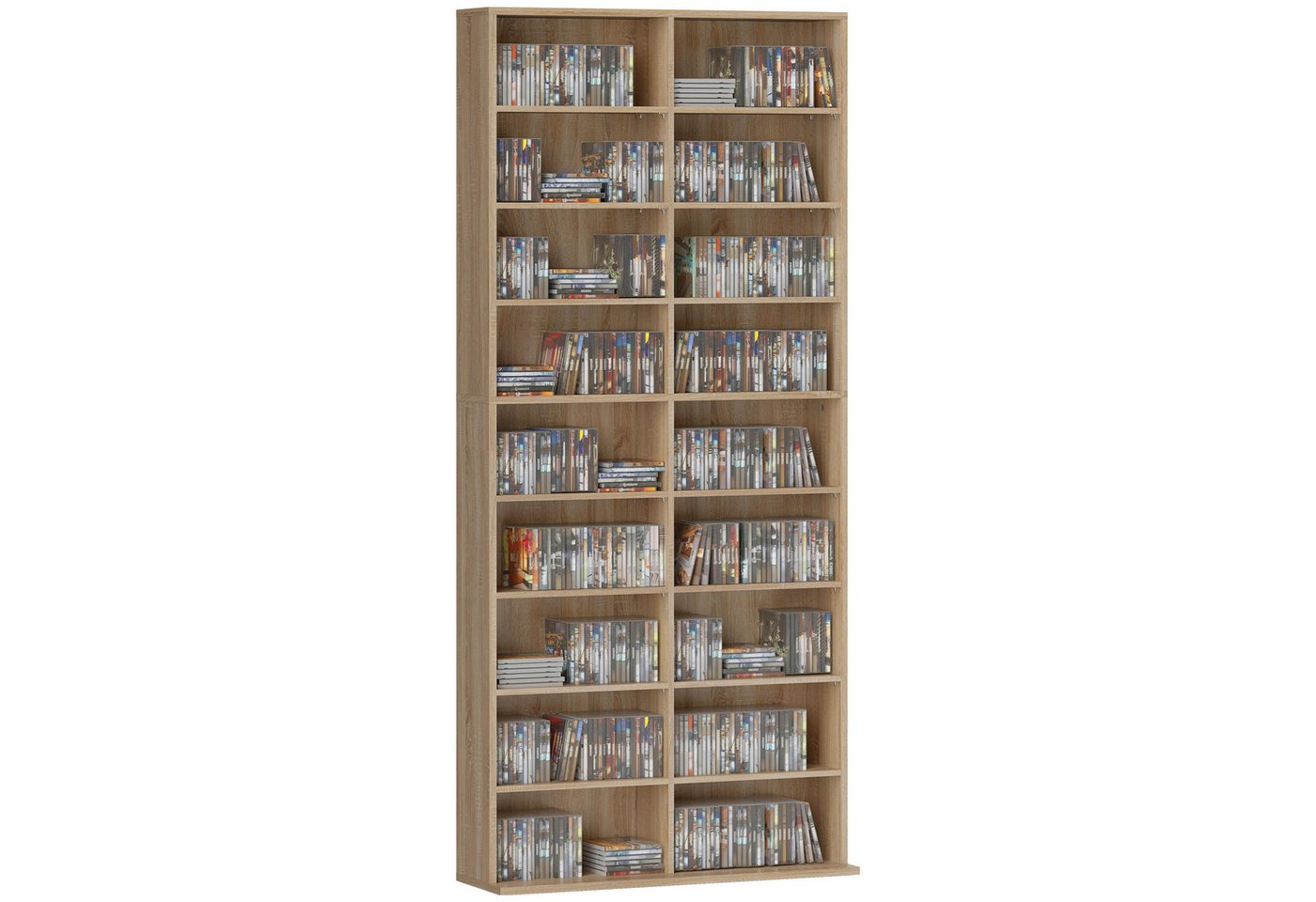 HOMCOM CD-Regal CD-Ständer mit verstellbaren Regal Bücherregal Medienregal, CD DVD Blueray Regal 1-tlg., fürs Wohnzimmer 24 x 175 cm Natur Bild 4