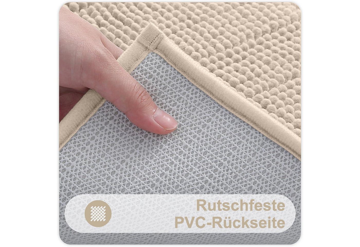LuxusKollektion Badematte Badematte Chenille Rutschfest Waschbar 60 x 120 cm (Rechteckig) Beige