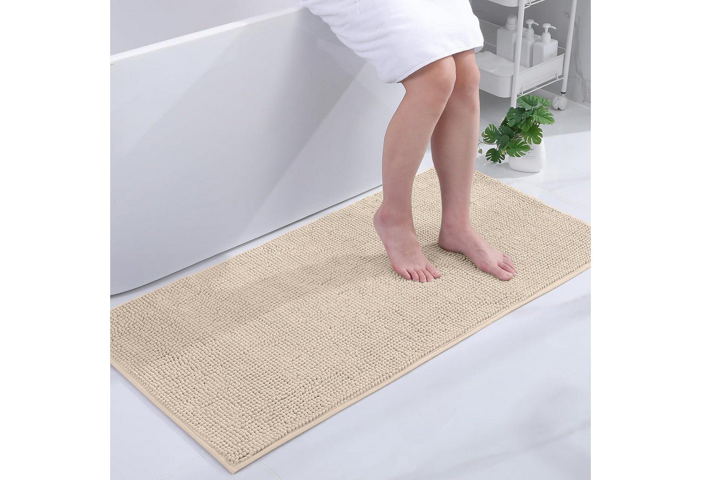 LuxusKollektion Badematte Badematte Chenille Rutschfest Waschbar 60 x 120 cm (Rechteckig) Beige Bild 2