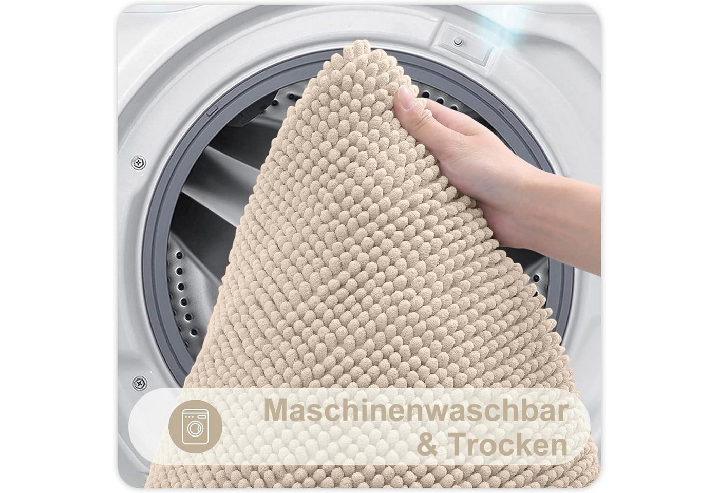 LuxusKollektion Badematte Badematte Chenille Rutschfest Waschbar 60 x 120 cm (Rechteckig) Beige Bild 3