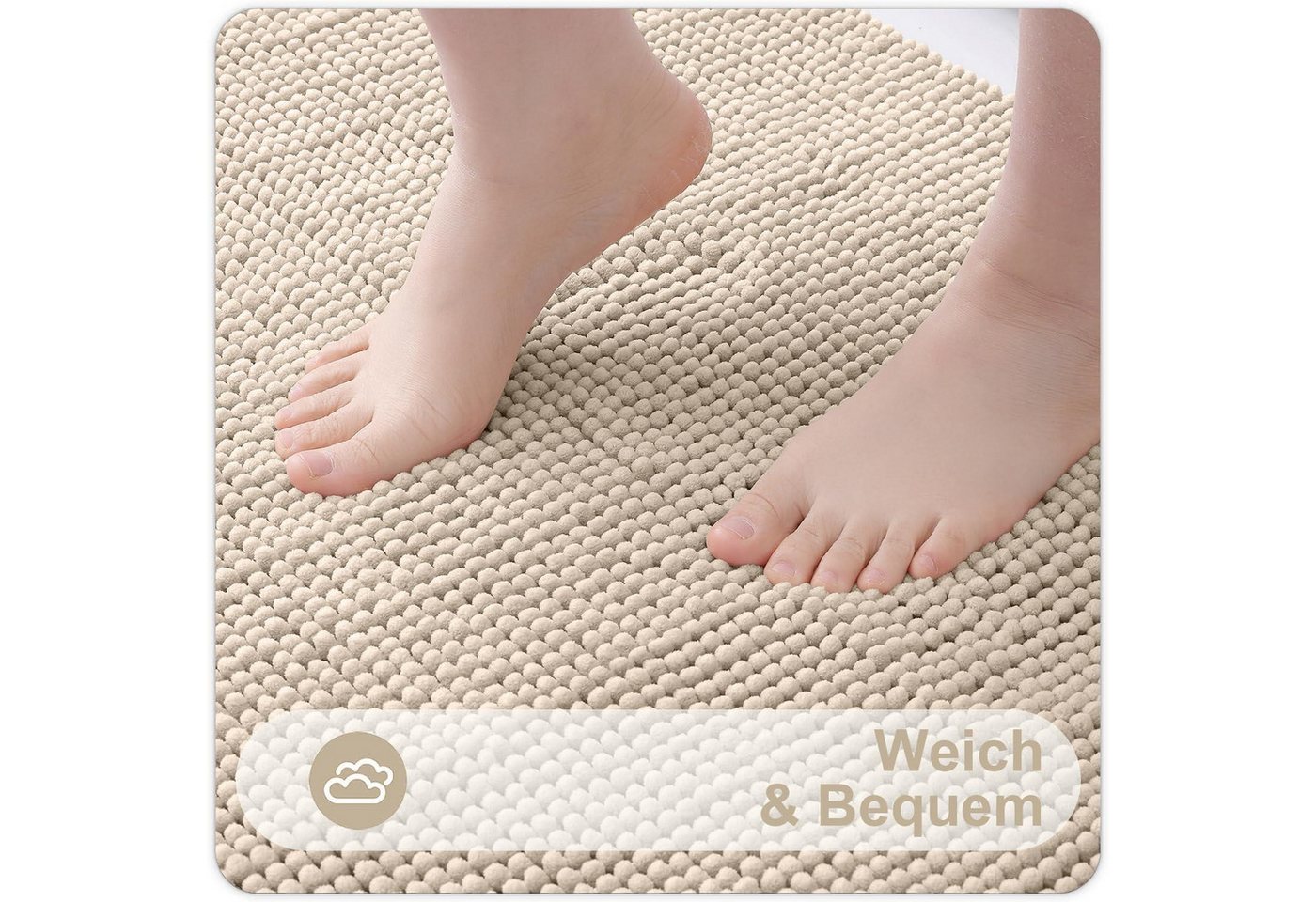 LuxusKollektion Badematte Badematte Chenille Rutschfest Waschbar 60 x 120 cm (Rechteckig) Beige Bild 4