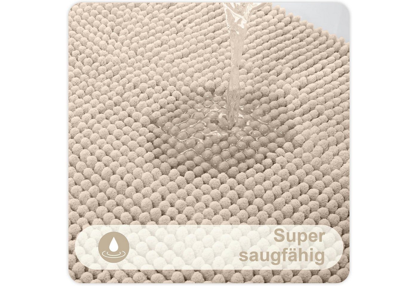 LuxusKollektion Badematte Badematte Chenille Rutschfest Waschbar 60 x 120 cm (Rechteckig) Beige Bild 5