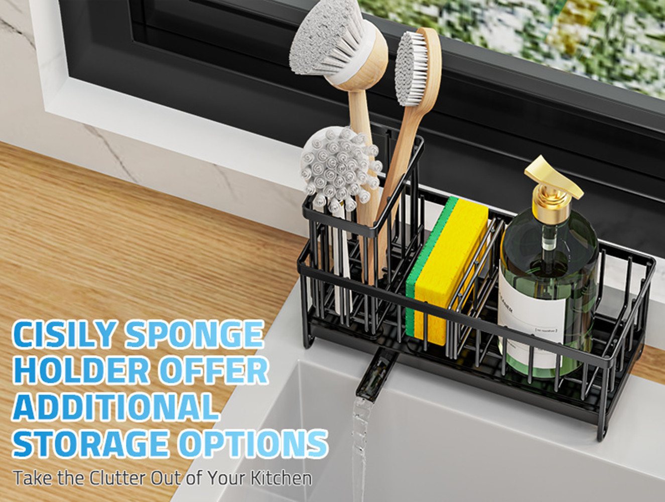 wohnTRAUM24 Küchenorganizer-Set Küchen Spülbecken Organizer, Sink Caddy Organizer, Schwammhalter, (Spülmittelhalter Küche, Abtropfhalter Küche,Küchenutensilien Organizer), Aufbewahrung für die Arbeitsplatte, Spülbürsten Halter mit Abfluss