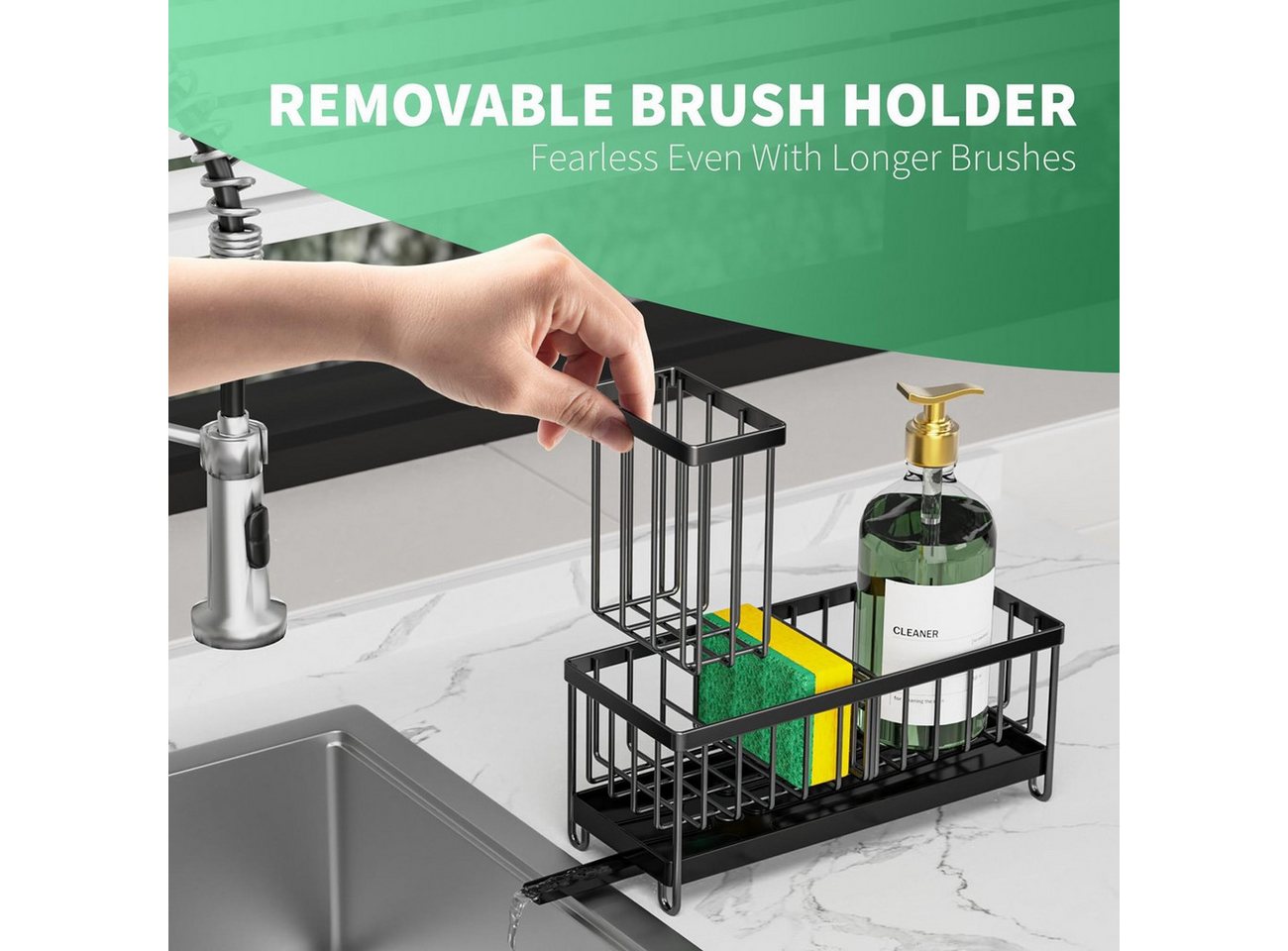 wohnTRAUM24 Küchenorganizer-Set Küchen Spülbecken Organizer, Sink Caddy Organizer, Schwammhalter, (Spülmittelhalter Küche, Abtropfhalter Küche,Küchenutensilien Organizer), Aufbewahrung für die Arbeitsplatte, Spülbürsten Halter mit Abfluss Bild 2