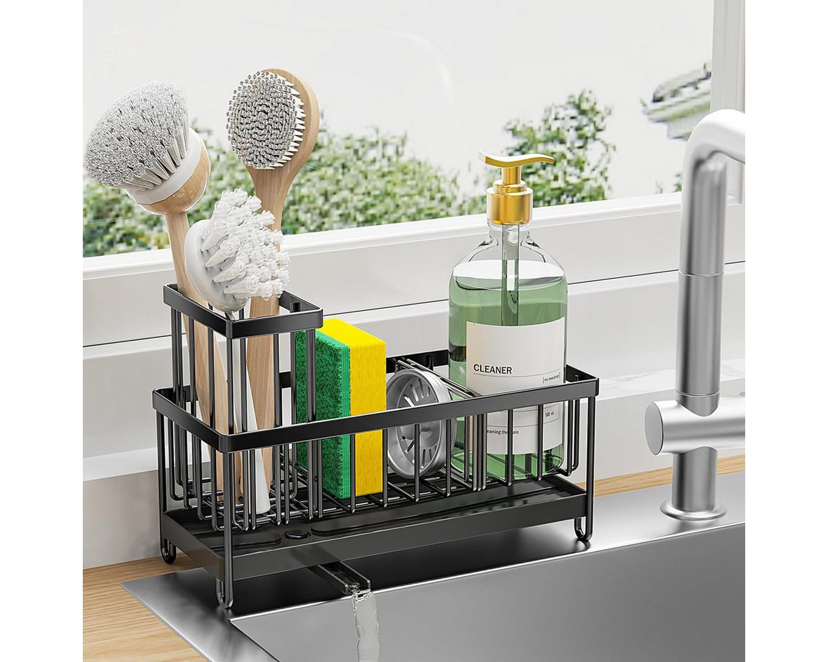 wohnTRAUM24 Küchenorganizer-Set Küchen Spülbecken Organizer, Sink Caddy Organizer, Schwammhalter, (Spülmittelhalter Küche, Abtropfhalter Küche,Küchenutensilien Organizer), Aufbewahrung für die Arbeitsplatte, Spülbürsten Halter mit Abfluss Bild 3