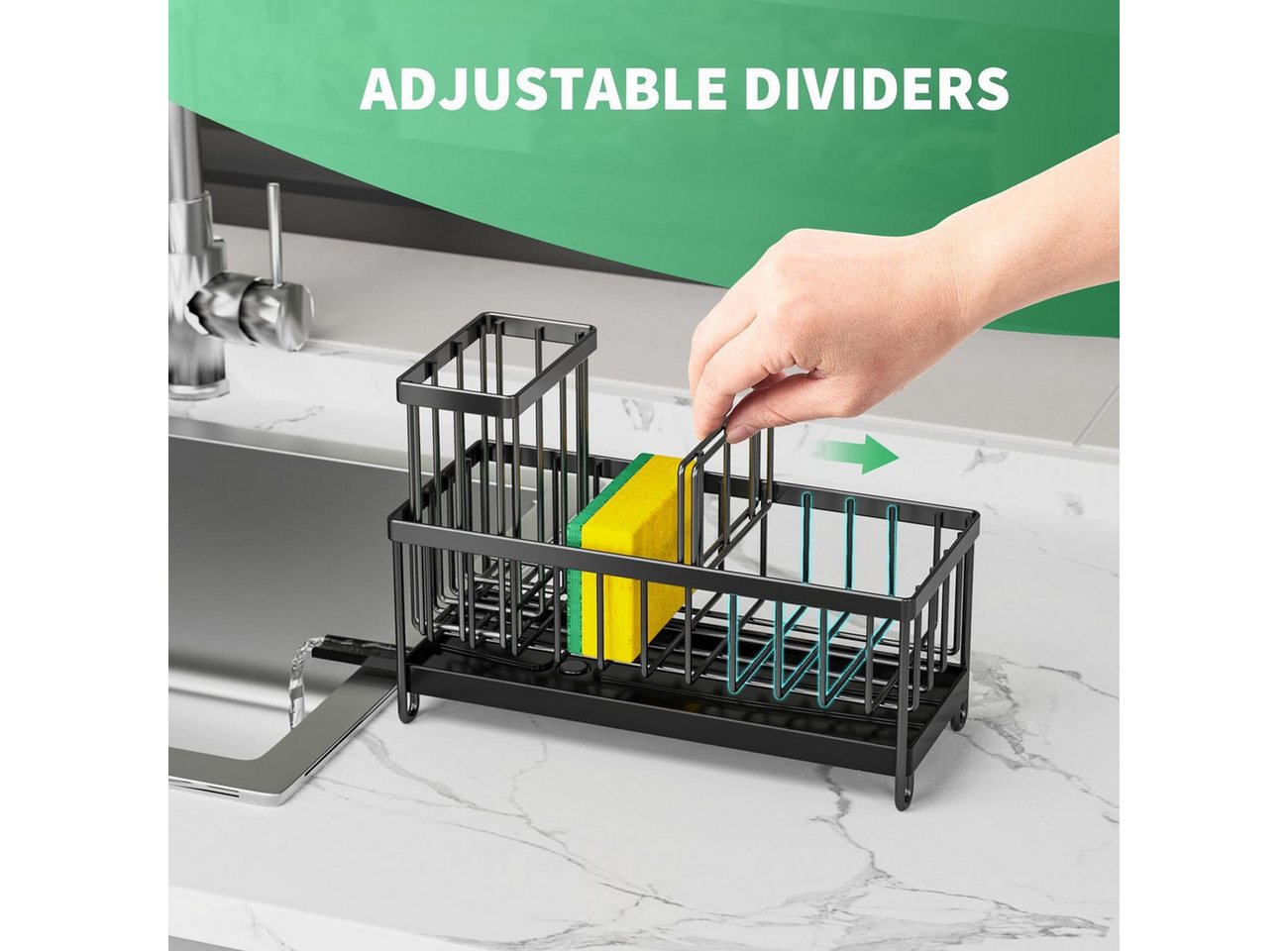 wohnTRAUM24 Küchenorganizer-Set Küchen Spülbecken Organizer, Sink Caddy Organizer, Schwammhalter, (Spülmittelhalter Küche, Abtropfhalter Küche,Küchenutensilien Organizer), Aufbewahrung für die Arbeitsplatte, Spülbürsten Halter mit Abfluss Bild 4