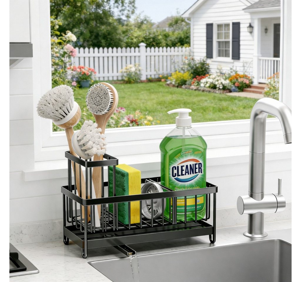 wohnTRAUM24 Küchenorganizer-Set Küchen Spülbecken Organizer, Sink Caddy Organizer, Schwammhalter, (Spülmittelhalter Küche, Abtropfhalter Küche,Küchenutensilien Organizer), Aufbewahrung für die Arbeitsplatte, Spülbürsten Halter mit Abfluss Bild 5