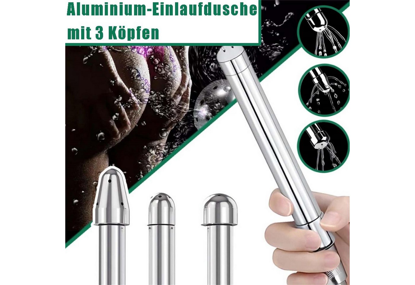 Luckice Toiletten-Rollstuhl Analdusche mit 3 Köpfen, Aluminium, Einlauf-Duschkopf, zur Intimreinigung, wiederverwendbar, 13 cm Bild 4