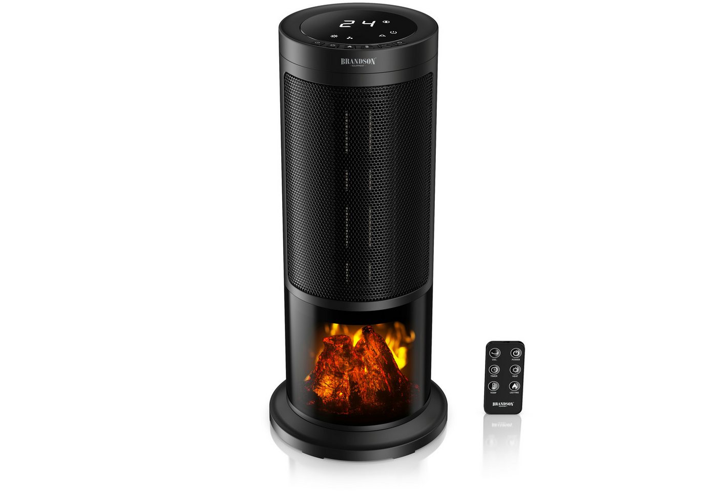 Brandson Heizlüfter mit Kaminfeuer-Effekt, Fernbedienung, Heizgerät, Timer, Oszillation, 1800 W, kompakt, Preisträger 2025, Thermostat, Energiesparend, Badezimmer Bild 2