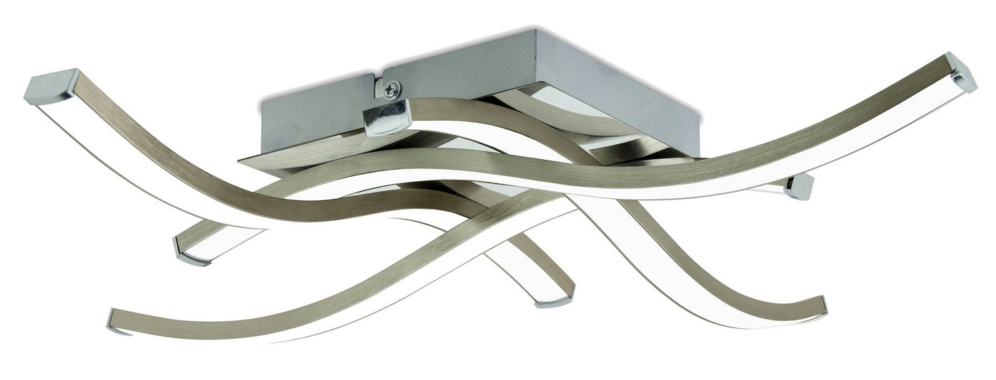 TRANGO LED Deckenleuchte, 3132XXL Design LED-Deckenleuchte Serie *WAVE* I 4 Flammen I dimmbar I modern & chic I in Wellenform I Deckenlampe I 4x 6 Watt LED Modul I 4x 600 Lumen I 3000K warm-weiß, Nickel matt & Chrom