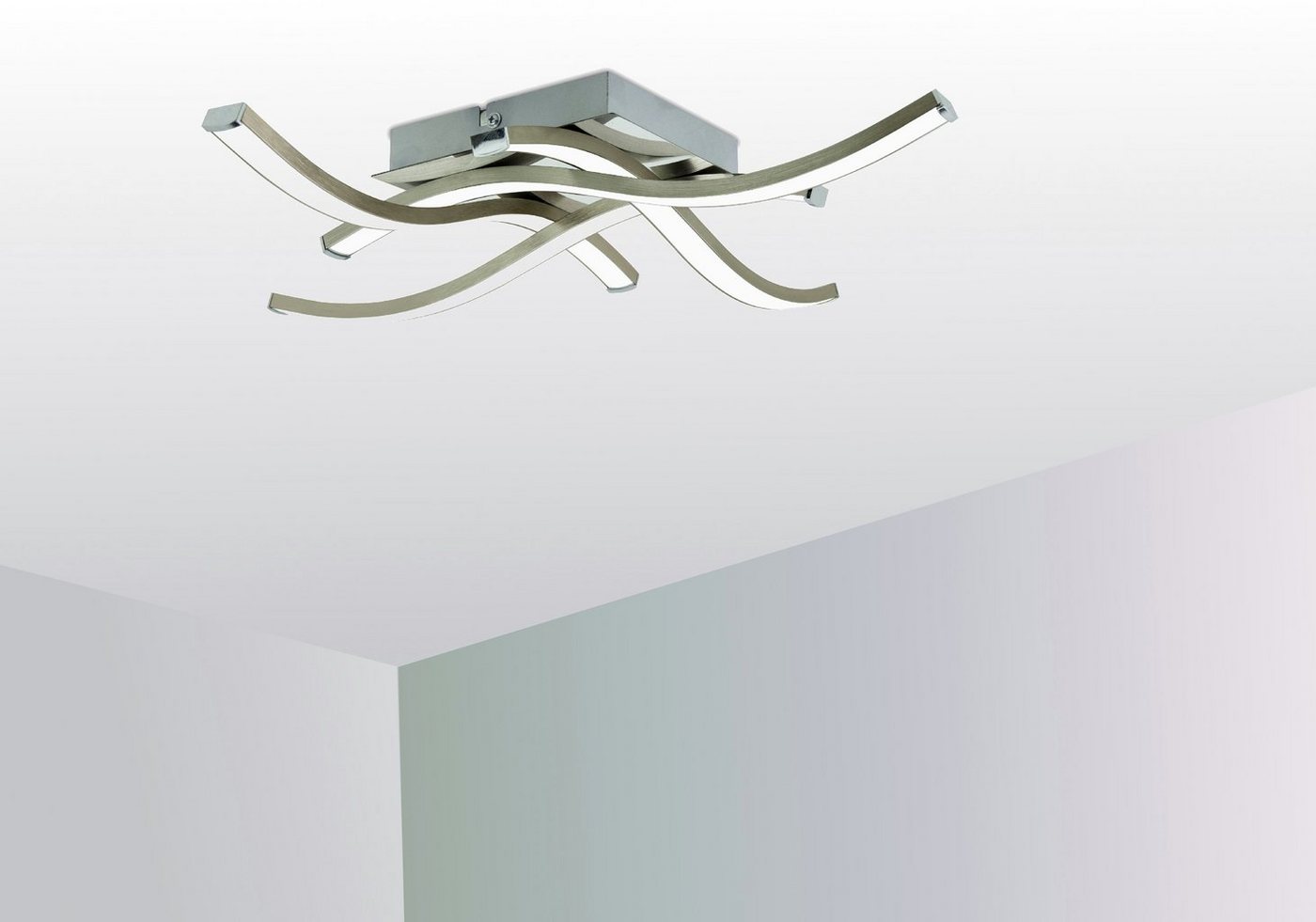 TRANGO LED Deckenleuchte, 3132XXL Design LED-Deckenleuchte Serie *WAVE* I 4 Flammen I dimmbar I modern & chic I in Wellenform I Deckenlampe I 4x 6 Watt LED Modul I 4x 600 Lumen I 3000K warm-weiß, Nickel matt & Chrom Bild 4