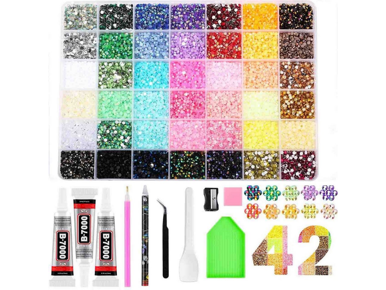 Zaewry Kreativset Jelly Strasssteine,Kit with Glue and Pen,Glitzersteine Bedazzling Kit, (42-tlg), für Nailart Gesichtsbemalung Kostüme und Andere DIY-Kreatione Bild 2