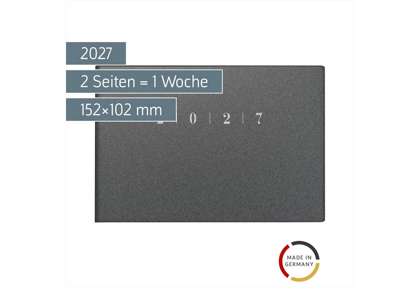 RIDO Taschenkalender rido/idé Taschenkalender Septimus 2027, A6 quer, Kunststoff, grau