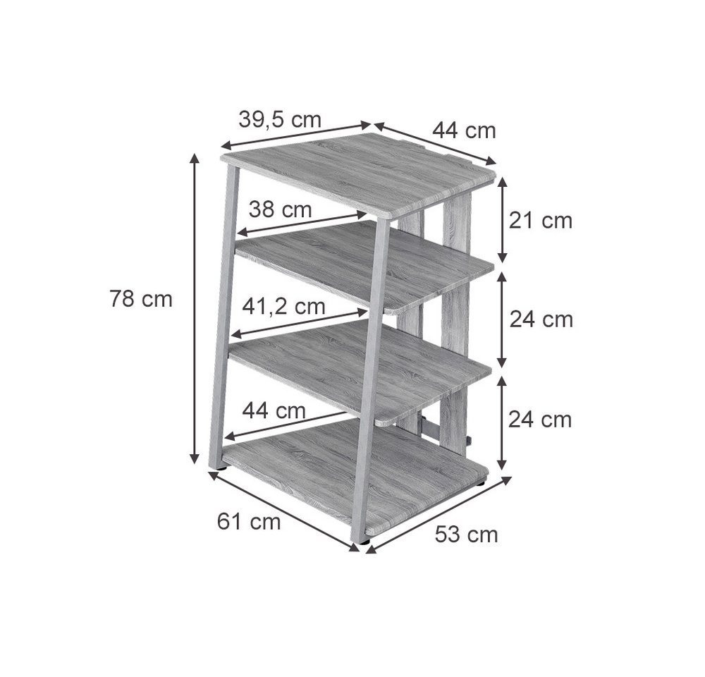 Vicco Bücherregal Tonar, Grau, 61 x 78 cm 4 offene Ablageflächen, 1-tlg.