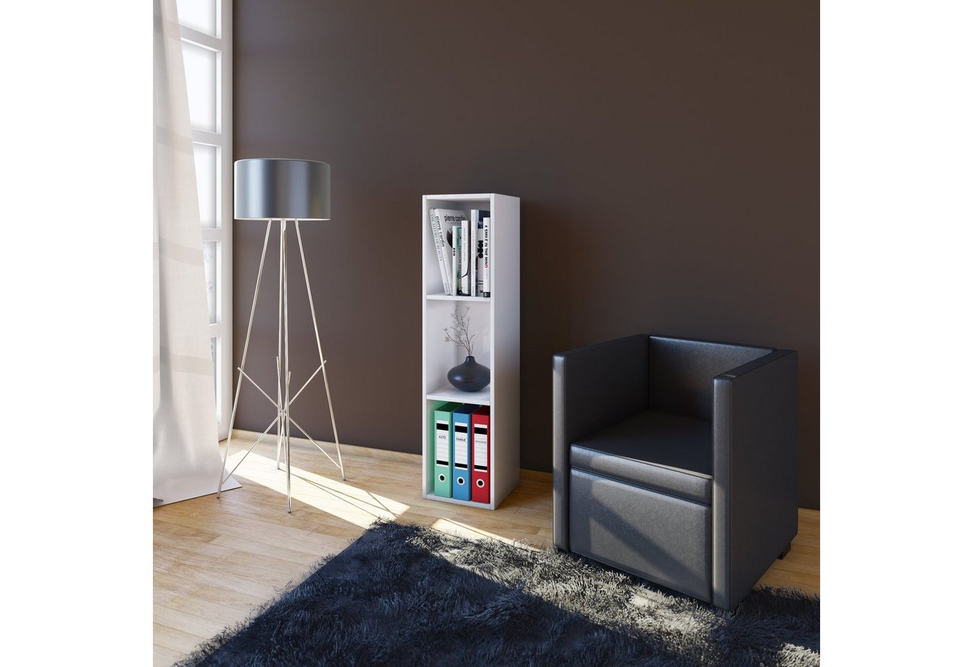 VCM Standregal Mendas Aktenregal B. 34 x T. 30 x H. 107 cm, Stauraum für Bücher und Deko, für Wohnzimmer und Mediaraum, 3 Fächer Bild 4