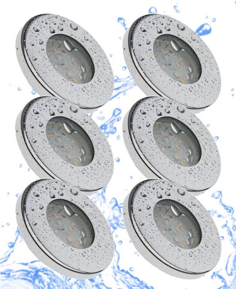 TRANGO LED Einbaustrahler, 6729IP-068MOSD 6er Set IP44 LED Badeinbaustrahler aus Edelstahl poliert in Rund incl. 6x Ultra flach 3 Stufen dimmbar LED Modul nur 3cm Einbautiefe für Bad, Außen, Deckenstrahler, Einbauspot Bild 3