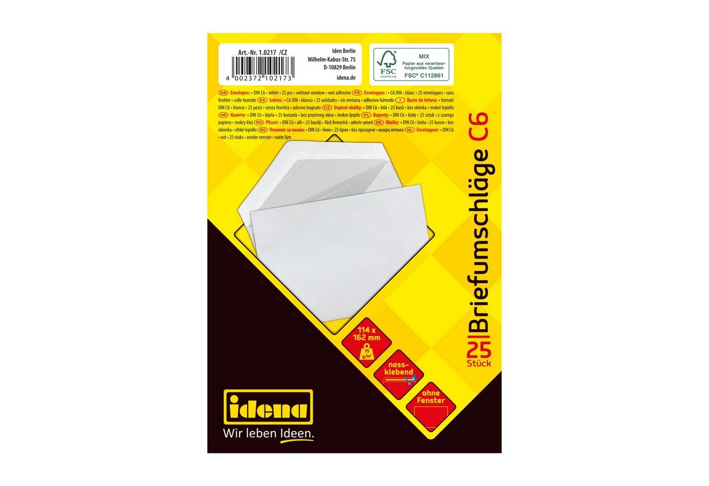 Idena Briefumschlag Idena 10217 - Briefumschläge DIN C6, 75 g/m², nassklebend, ohne Fenste Bild 2